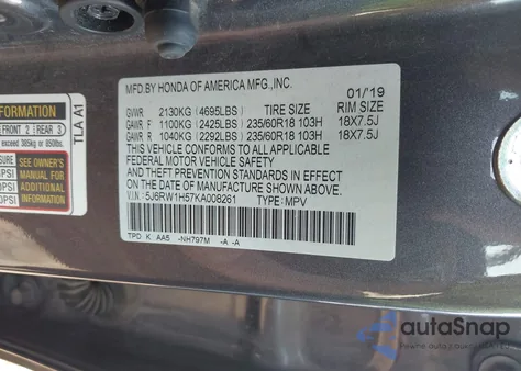 2019 Honda Cr-V Ex from USA, damaged, VIN 5J6RW1H57KA008261